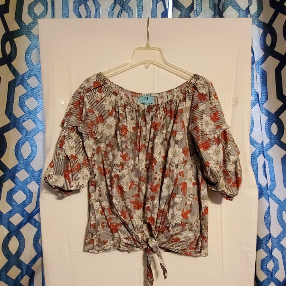 South Main Stripped Floral Blouse